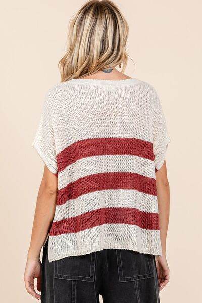 Mittoshop Contrast Striped Round Neck Short Sleeve Sweater - Hovatok