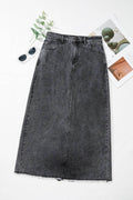 Raw Hem Midi Denim Skirt with Pockets - Hovatok