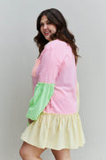 Davi & Dani Flying Colors Full Size Colorblock Long Sleeve Shirt Dress - Hovatok