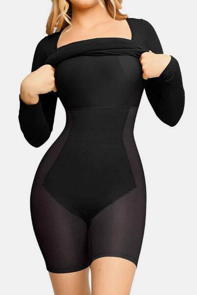 Basic Bae Full Size Built-In Shapewear Square Neck Long Sleeve Dress - Hovatok