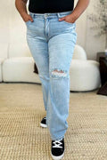 Judy Blue Full Size High Waist Distressed Straight Jeans - Hovatok