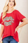 Heimish Full Size Leopard Lip Round Neck Short Sleeve T-Shirt Plus Size - Hovatok