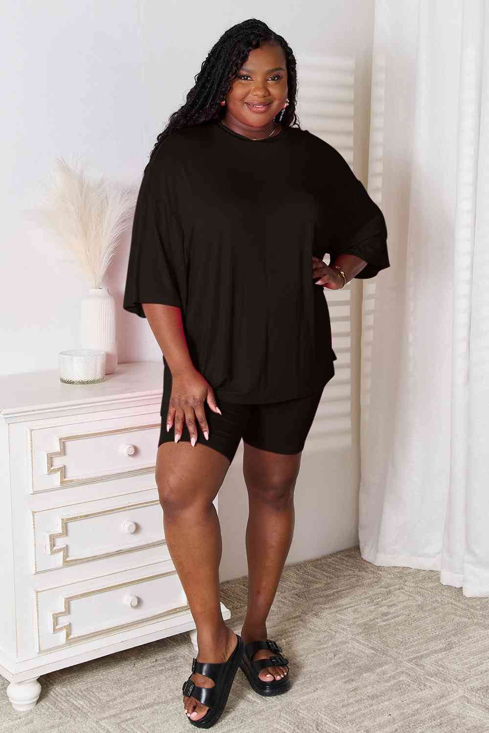 Basic Bae Full Size Soft Rayon Three-Quarter Sleeve Top and Shorts Set - Hovatok