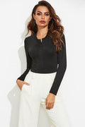 Half Button Round Neck Long Sleeve Bodysuit - Hovatok