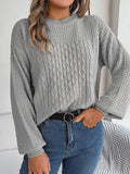 Cable-Knit Round Neck Long Sleeve Sweater - Hovatok