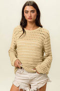 BiBi Round Neck Openwork Knit Cover Up - Hovatok