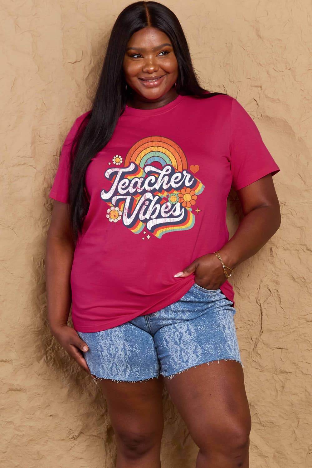 Simply Love Full Size TEACHER VIBES Graphic Cotton T-Shirt - Hovatok