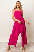 BiBi Texture Smocked Sleeveless Jumpsuit - Hovatok
