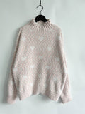 Heart Heathered Turtleneck Drop Shoulder Sweater - Hovatok