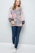 Celeste Tie-Dye V-Neck Printed Sleeve Blouse - Hovatok