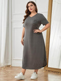Plus Size Pocketed V-Neck Short Sleeve Lounge Dress - Hovatok
