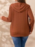 Plus Size Button Detail Long Sleeve Hoodie - Hovatok
