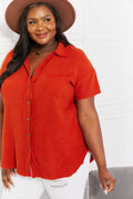 Zenana Full Size Summer Breeze Gauze Short Sleeve Shirt in Copper - Hovatok