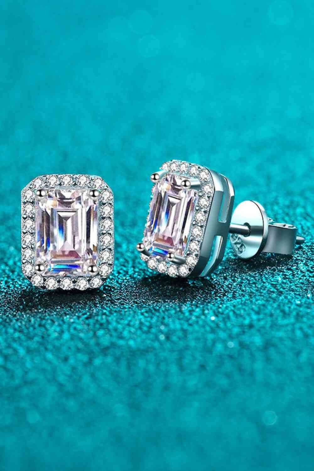 Adored 1 Carat Moissanite Rhodium-Plated Square Stud Earrings - Hovatok