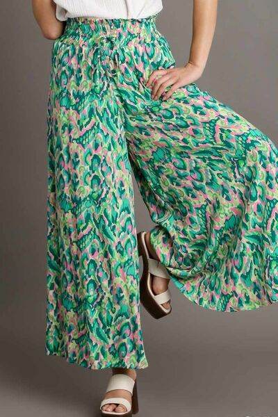 Umgee Full Size Mixed Print High Waist Wide Leg Pants Plus Size - Hovatok