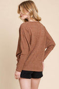 BOMBOM Drop Shoulder Long Sleeve Knit Top - Hovatok