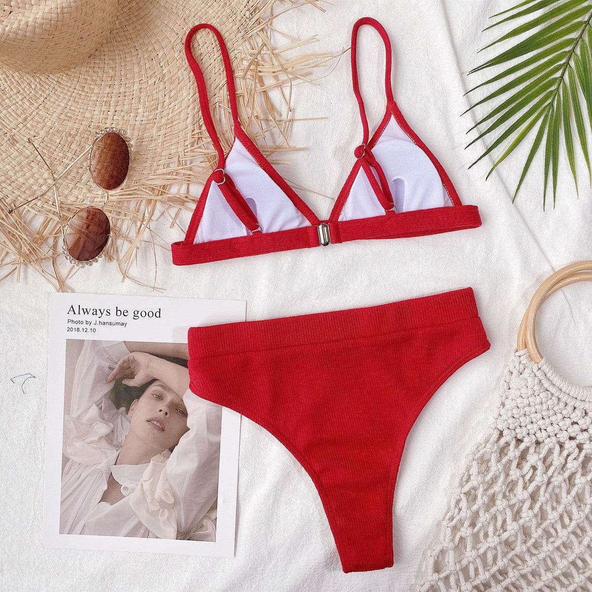 Spaghetti Strap Ribbed Bikini Set - Hovatok