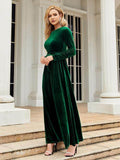 Tie Front Round Neck Long Sleeve Maxi Dress - Hovatok