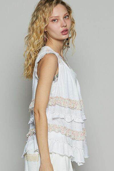 POL Ruffled Open Front Sleeveless Cardigan - Hovatok
