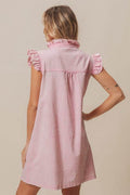 BiBi Washed Button Down Ruffled Cap Sleeve Denim Dress - Hovatok