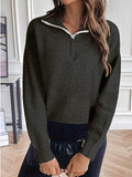 Half Zip Dropped Shoulder Sweater - Hovatok
