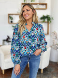 Double Take Full Size Printed Balloon Sleeve Blouse - Hovatok