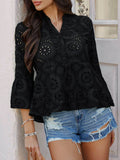 Devine Half Button Flounce Sleeve Peplum Blouse - Hovatok