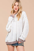 Ces Femme Striped Round Neck Drop Shoulder Sweatshirt - Hovatok