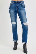 RISEN Full Size High Rise Distressed Crop Straight Jeans - Hovatok