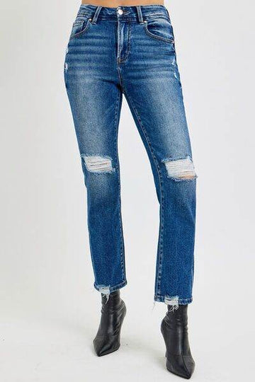RISEN Full Size High Rise Distressed Crop Straight Jeans - Hovatok
