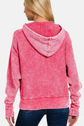 Zenana Washed Zip Up Hooded Jacket - Hovatok
