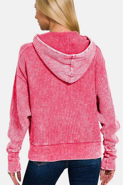 Zenana Washed Zip Up Hooded Jacket - Hovatok