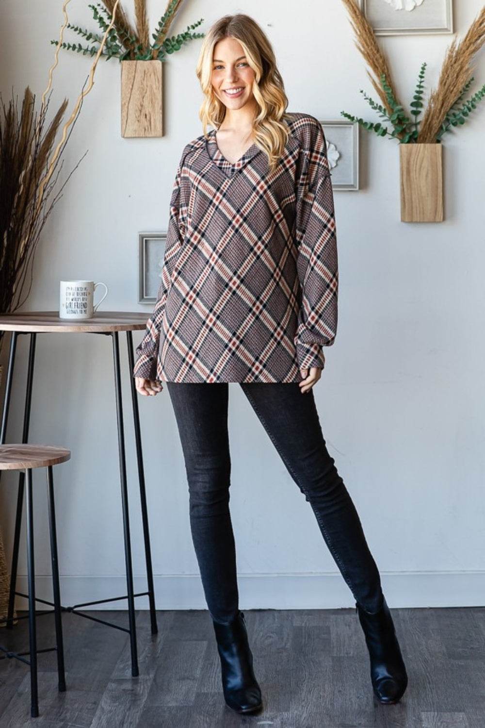 Heimish Plaid Exposed Seam V-Neck T-Shirt - Hovatok