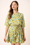 Mittoshop Floral Tie Waist Half Sleeve Mini Dress - Hovatok