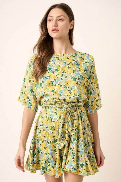 Mittoshop Floral Tie Waist Half Sleeve Mini Dress - Hovatok