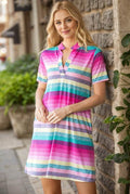 Heimish Full Size Striped Short Sleeve Mini Tee Dress Plus Size - Hovatok