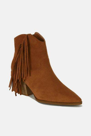 Beast Fashion Suede Fringe Point Toe Ankle Boots - Hovatok
