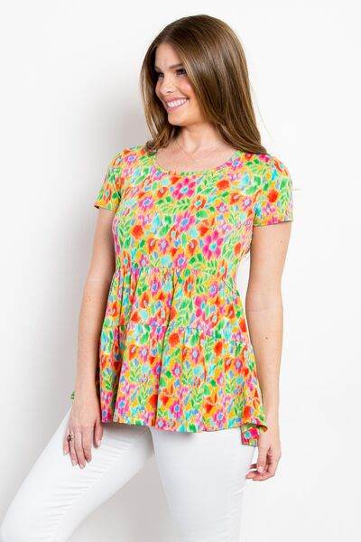 Be Stage Floral Short Sleeve Babydoll Top - Hovatok