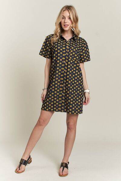 ADORA Floral Button-Up Mini Denim Dress - Hovatok