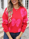 Angel Wings Bow Round Neck Dropped Shoulder Sweater - Hovatok