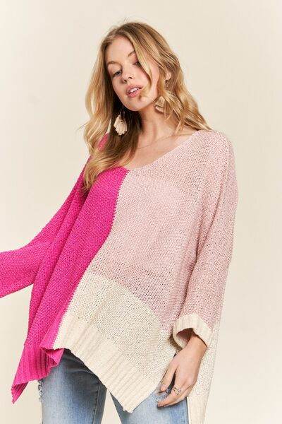 ADORA Side Slit Color Block Long Sleeve Sweater - Hovatok