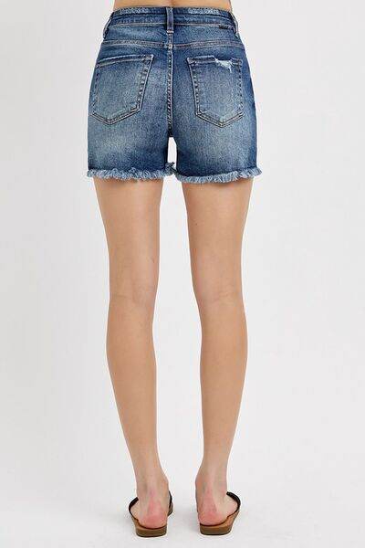 RISEN Distressed Raw Hem Denim Shorts - Hovatok