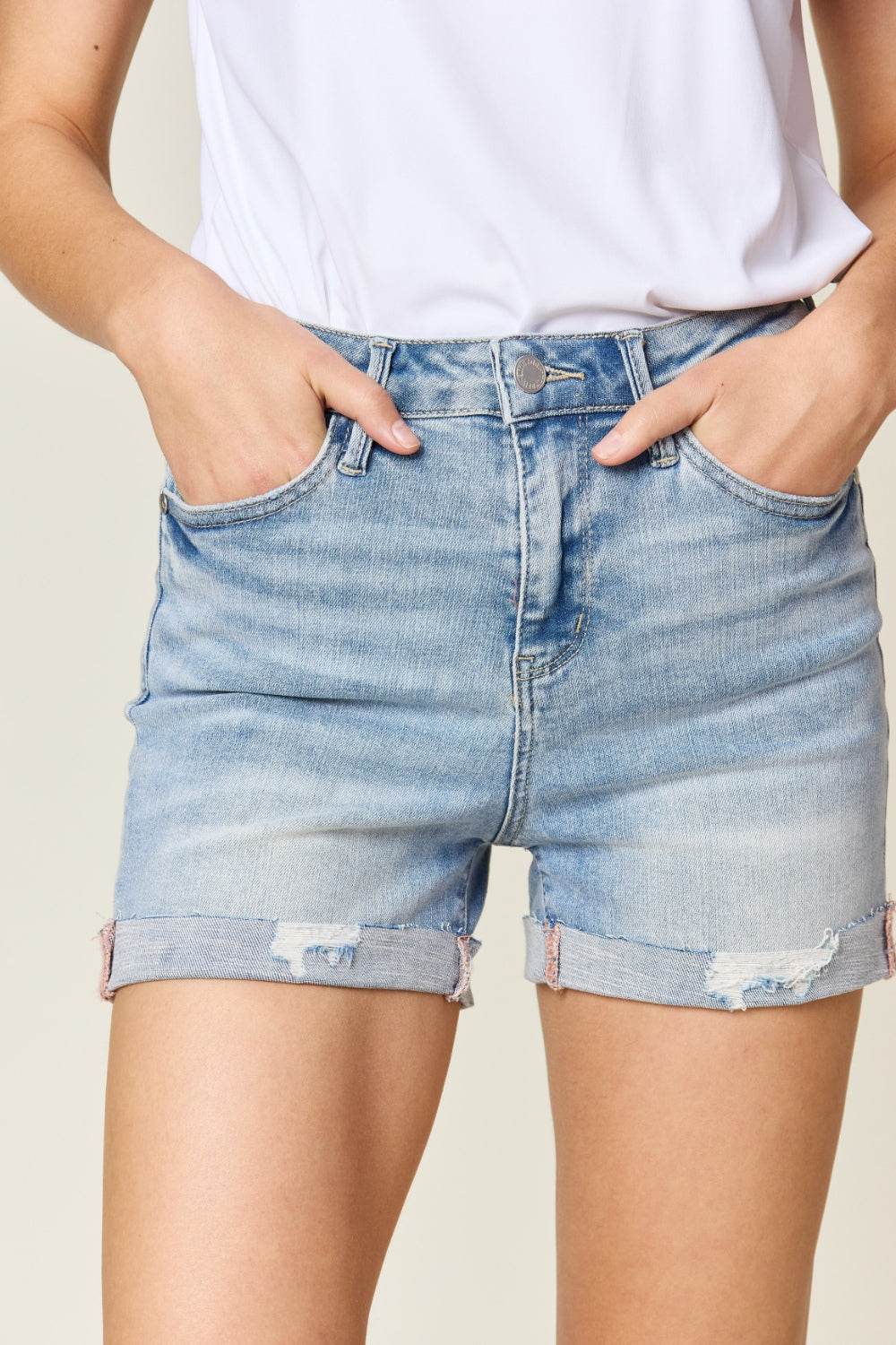 Judy Blue Full Size High Waist Rolled Denim Shorts - Hovatok