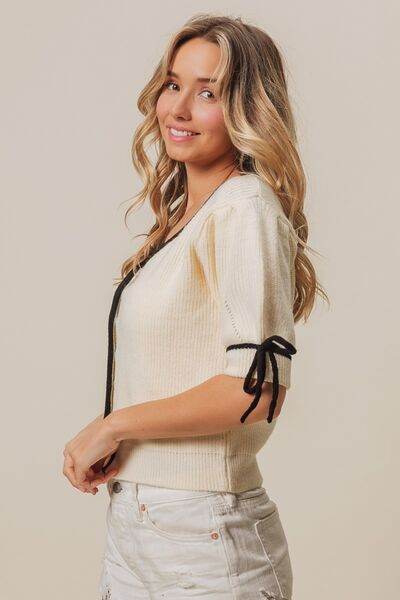 BiBi Contrast Binding Buttoned Cardigan - Hovatok