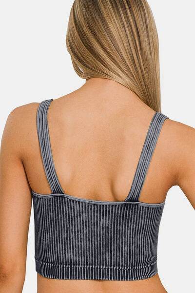 Zenana Washed Ribbed Cropped V-Neck Tank - Hovatok