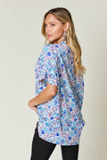 Double Take Full Size Printed V-Neck Short Sleeve Blouse - Hovatok