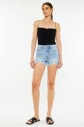 Kancan Raw Hem Distressed High Waist Denim Shorts - Hovatok