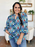 Double Take Full Size Printed Balloon Sleeve Blouse - Hovatok