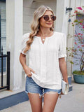 Eyelet Notched Short Sleeve Top - Hovatok