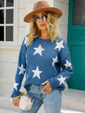Angel Wings Star Round Neck Dropped Shoulder Sweater - Hovatok